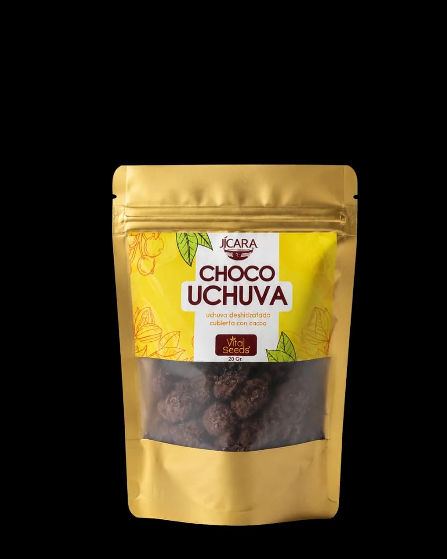 Snack Choco Uchuva Jícara 50g — chocolate artesanal colombiano con uchuva deshidratada.
