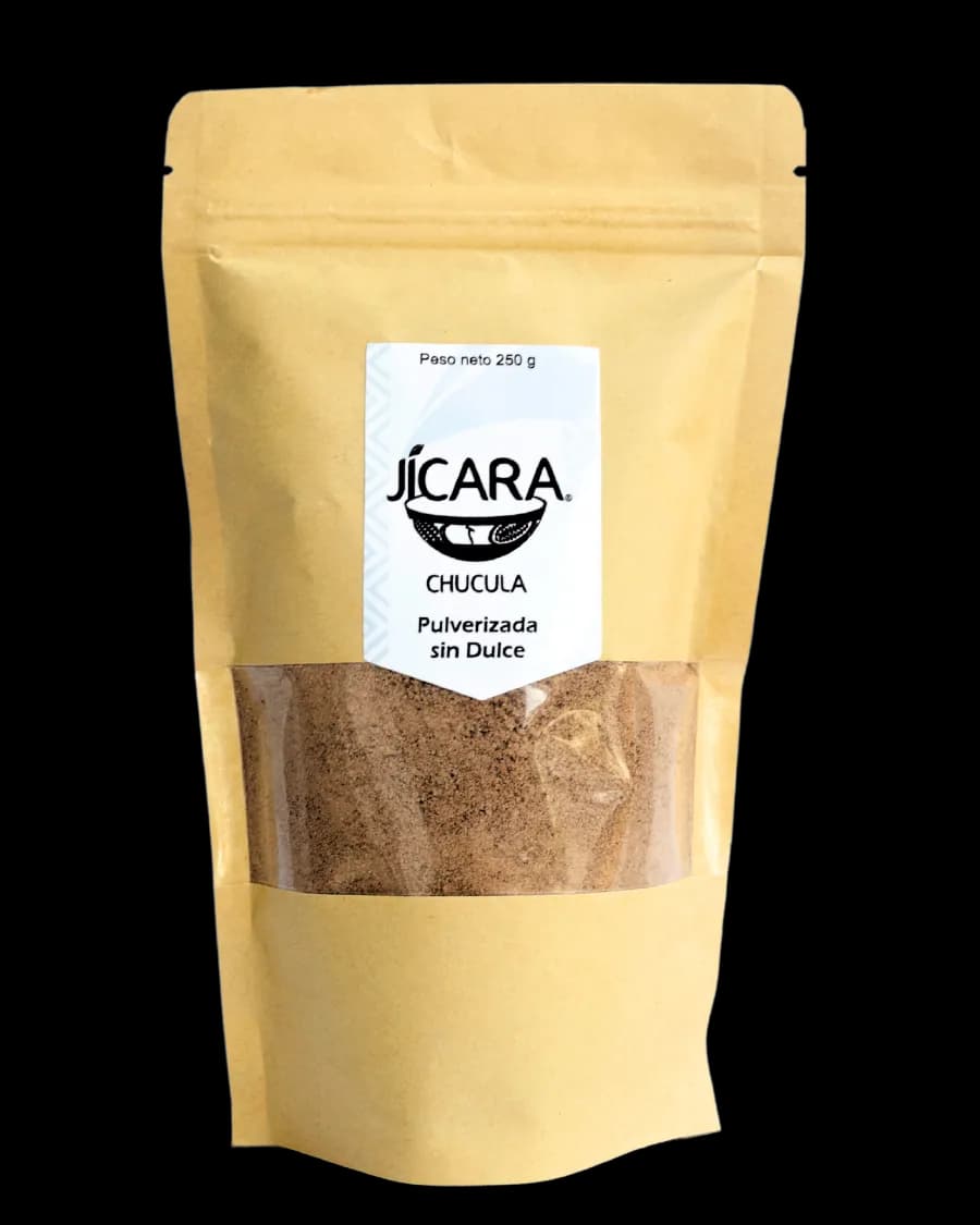 Chucula Pulverizada sin Dulce Jícara 250g — cacao colombiano sin azúcar añadida ni gluten.